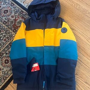 Burton Yellow and Blue Puffer Jacket with Hood